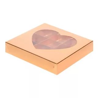 Коробка для конфет золото с окном сердце 16 см*16 см*3 см (9)